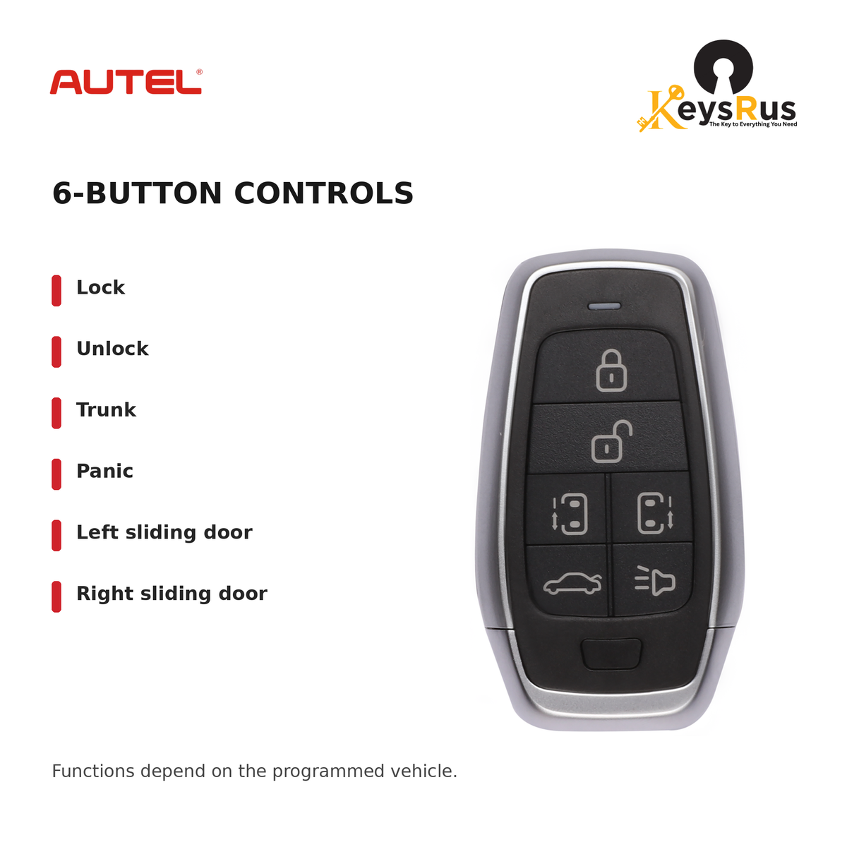 Autel AT006BL Standard 6-Button Universal Smart Key — 6-button controls: Lock, Unlock, Trunk, Panic, Left sliding door, Right sliding door