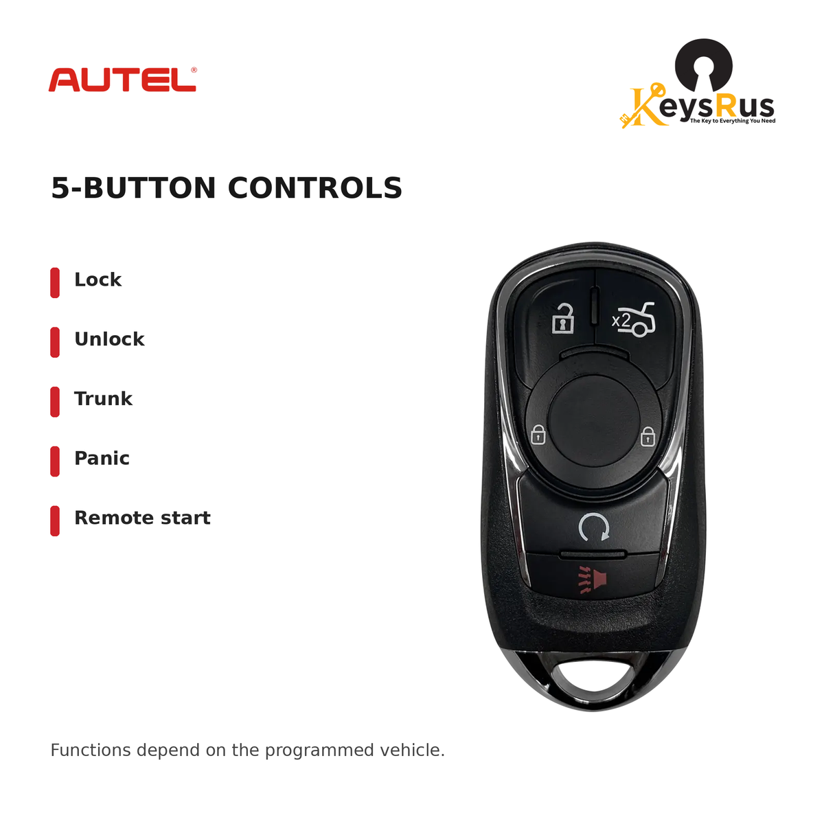 Autel OL005AL Buick Style 5-Button Universal Smart Key — 5-button controls: Lock, Unlock, Trunk, Panic, Remote start