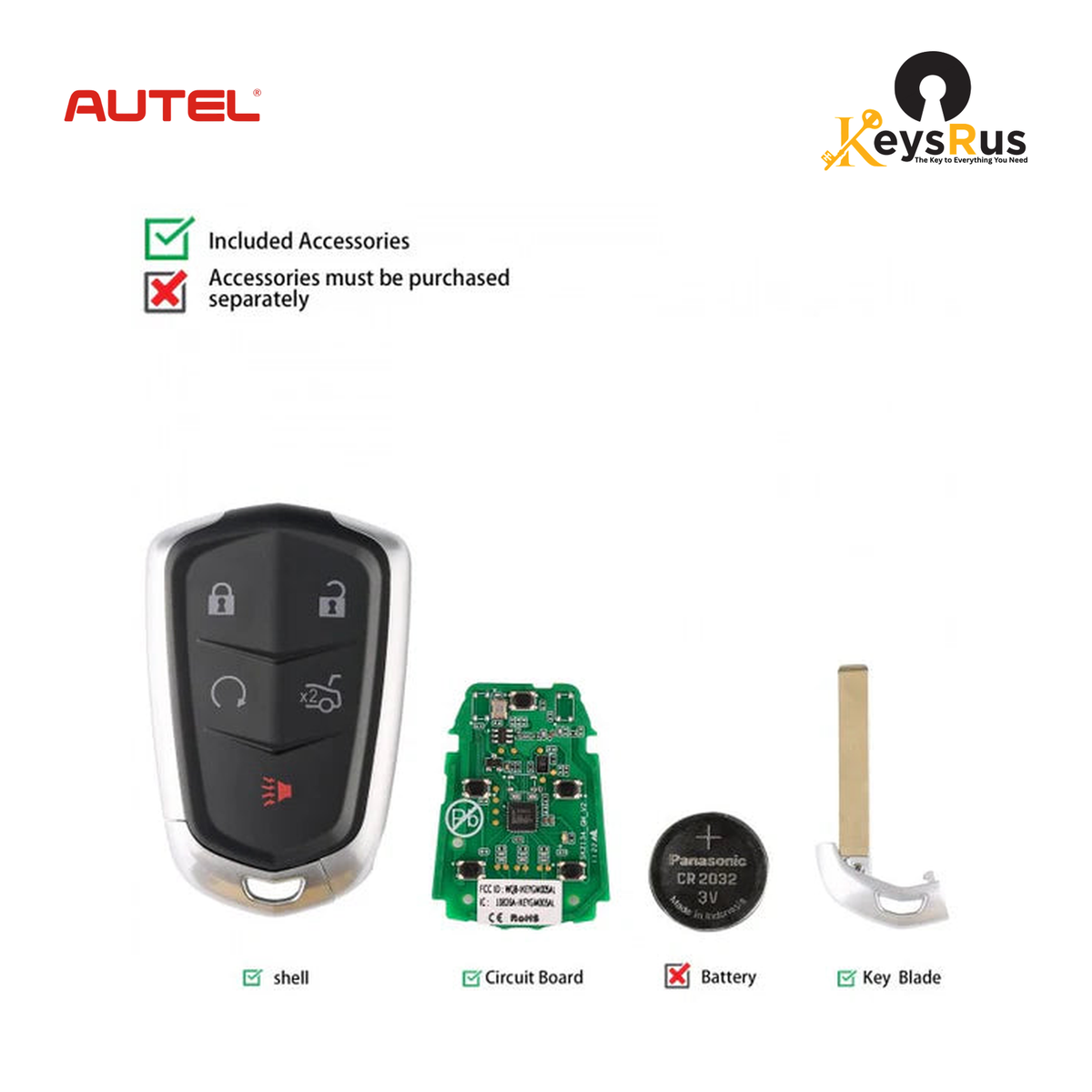 Autel IKEYGM5TPR GM Style 5-Button Universal Smart Key — key construction and components