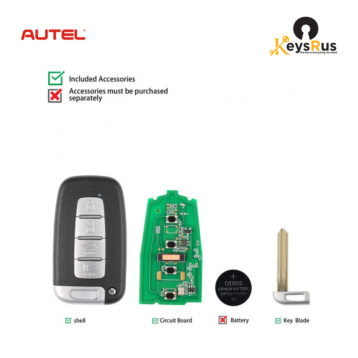 Autel IKEYHY4TP Hyundai Style 4-Button Universal Smart Key — key construction and components