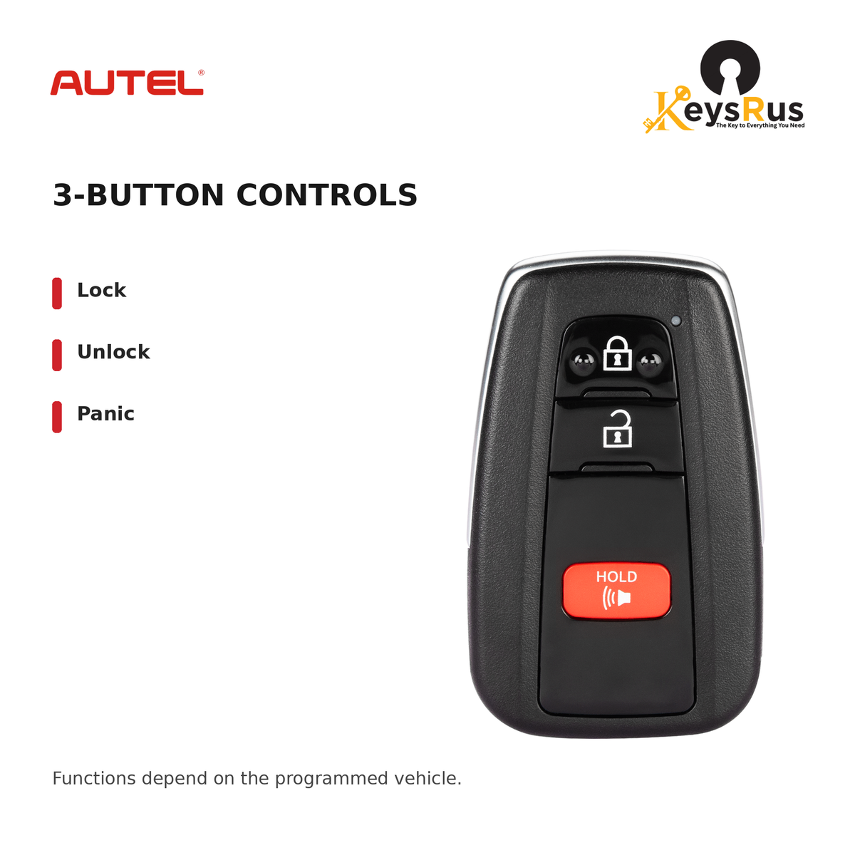 Autel IKEYTY8A3P Toyota 8A Style 3-Button Universal Smart Key — 3-button controls: Lock, Unlock, Panic