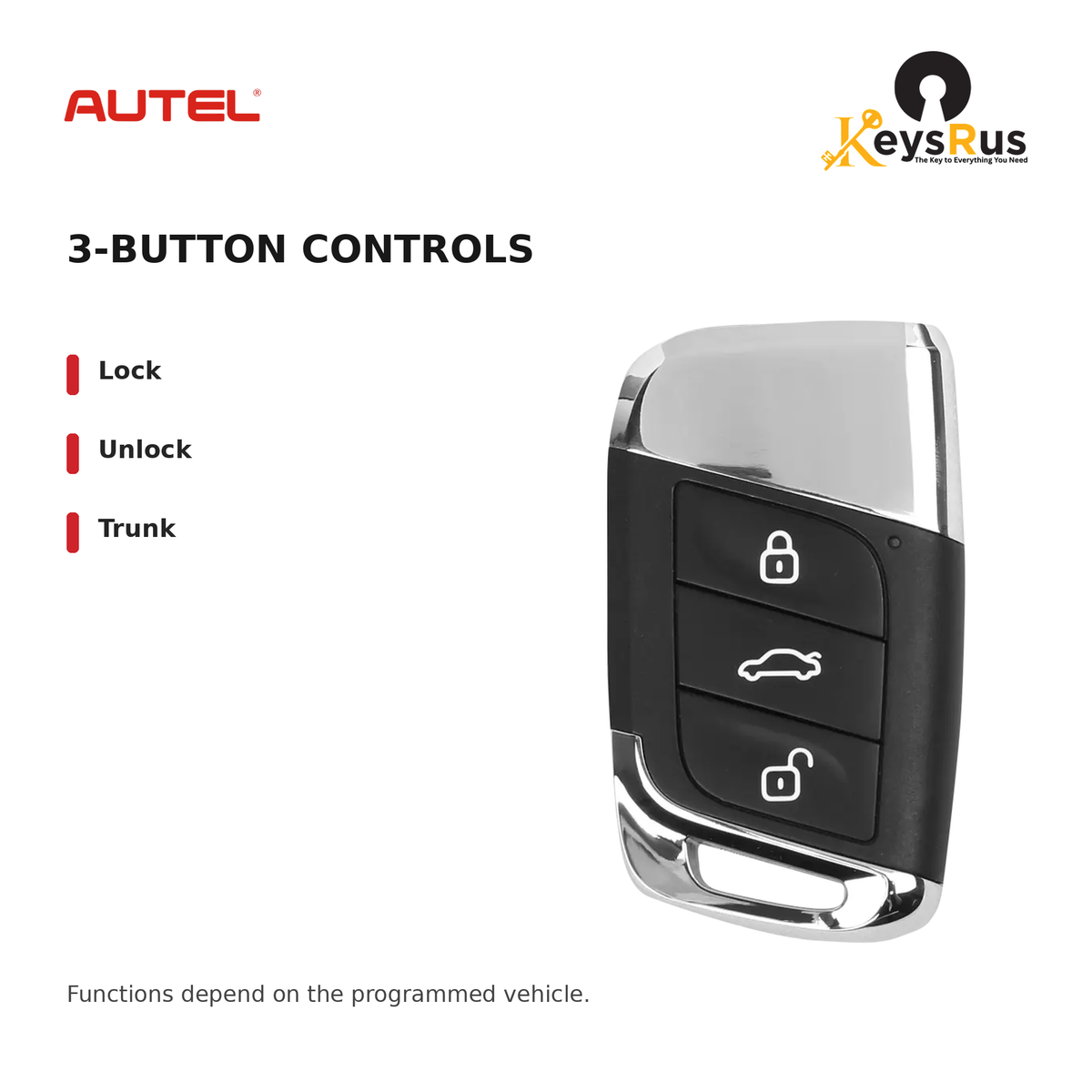 Autel VW003AL Volkswagen Style 3-Button Universal Smart Key — 3-button controls: Lock, Unlock, Trunk
