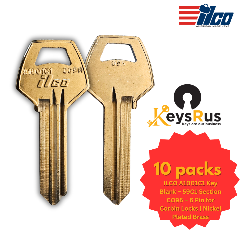 A1001C1 / CO98 Key Blank – 6-Pin Corbin 59C1 Keyway – NP – 10-Pack – ILCO
