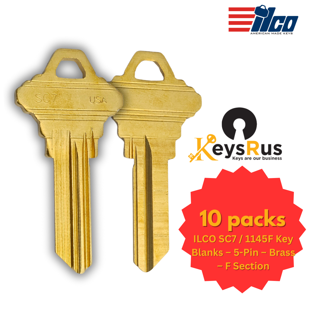 SC7 / 1145F Key Blank – 5-Pin Schlage F Keyway – BR – 10-Pack – ILCO