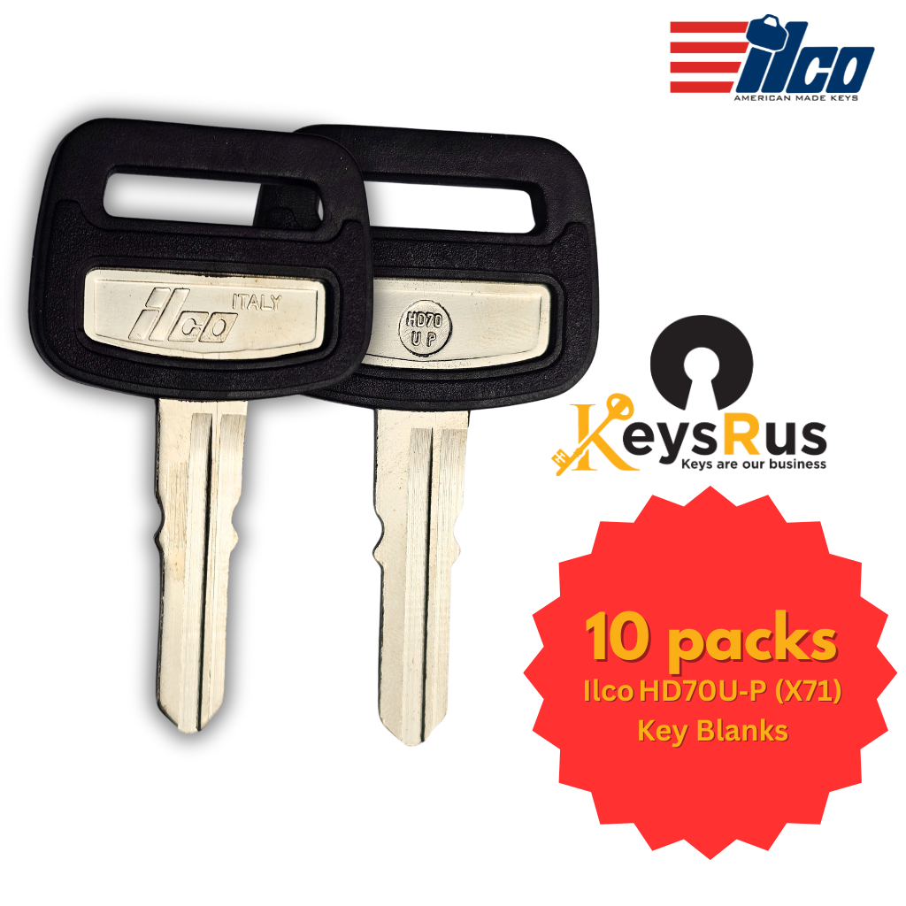 Ilco HD70U‑P (X71) Key Blank 5 Pack– Honda & Triumph Plastic‑Head Replacement | Uncut Nickel‑Plated Brass