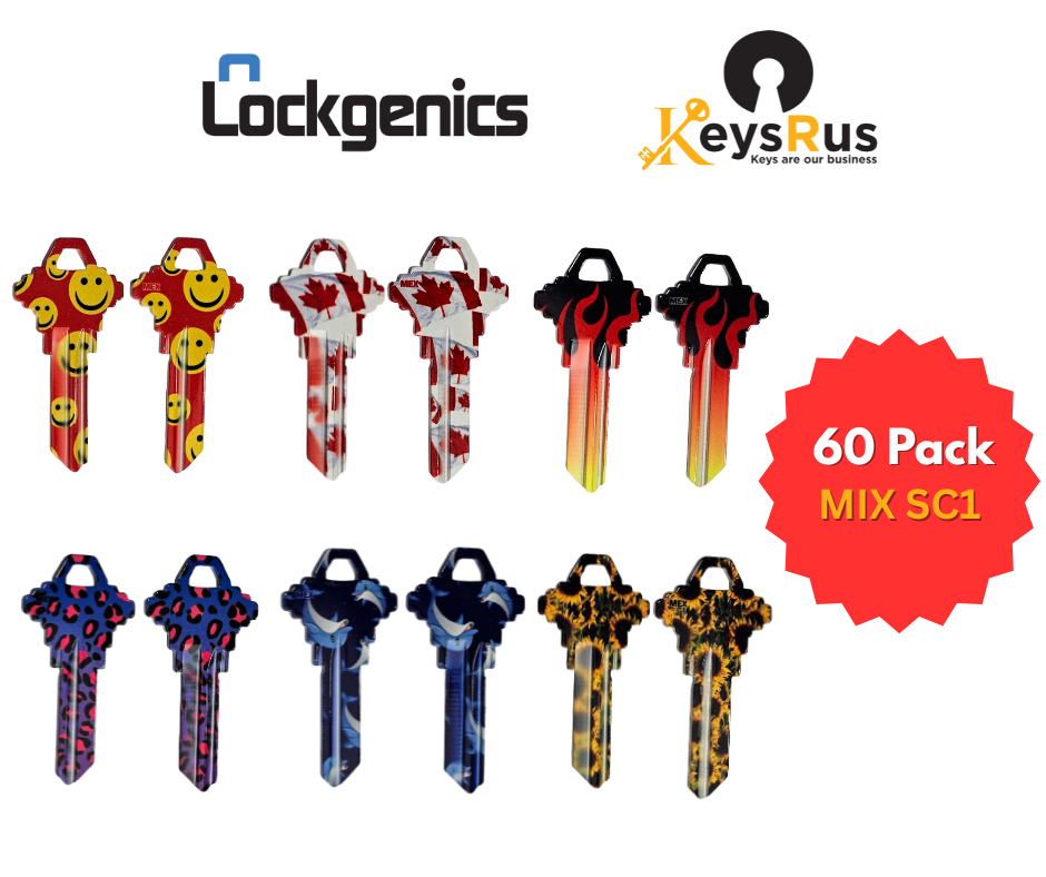 LockGenics SC1 Decorative Key Blank – Mixed Designs – 60-Pack