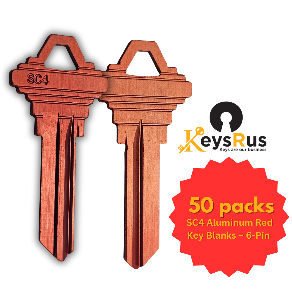 SC4 Key Blank – 6-Pin Schlage SC4 Keyway – Red Aluminum – 50-Pack – LockGenics