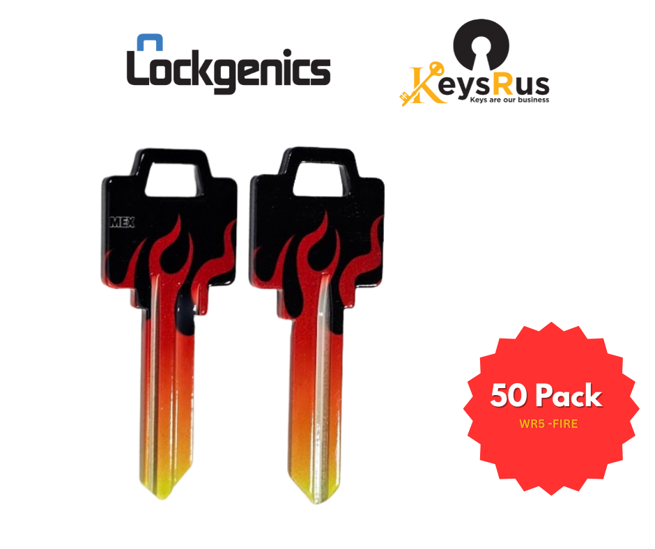 LockGenics WR5 Decorative Key Blank – Flames – 50-Pack