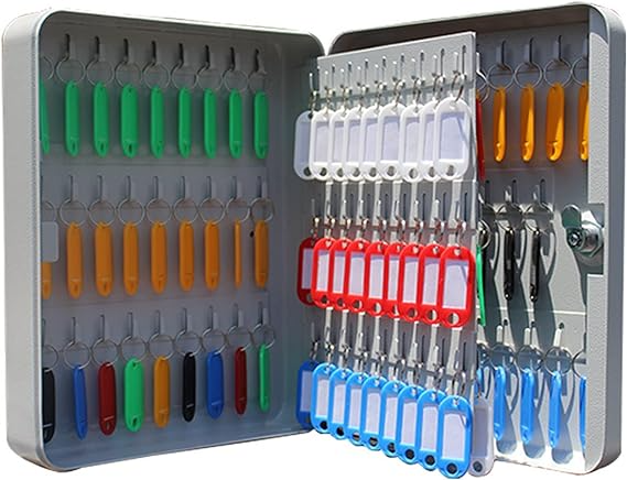 105 Key Cabinet with Key Lock and 105 Key Tags, Key Box Safe Cabinet Wall Mount (Can accommodate : 105)