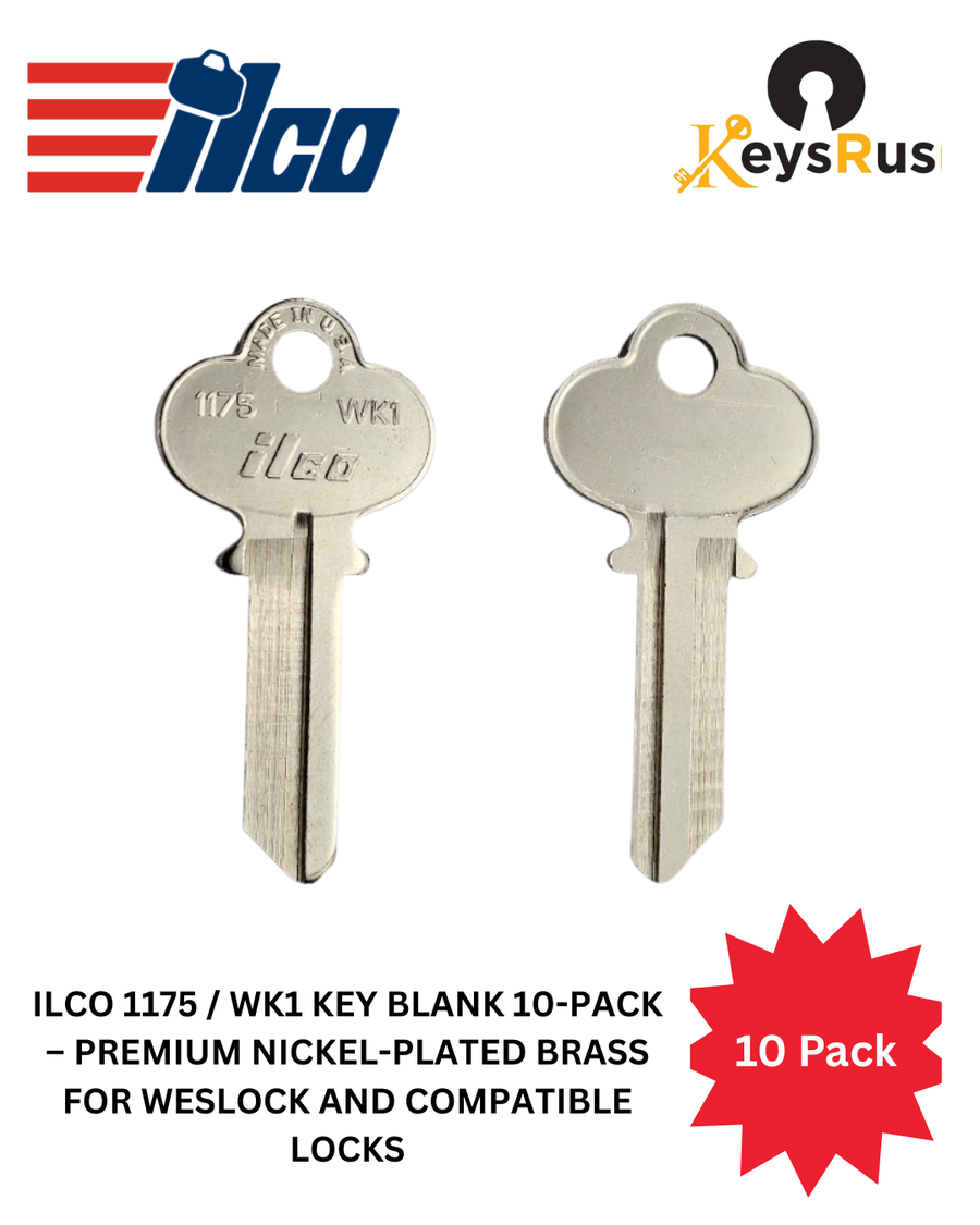 Ilco 1175 / WK1 Key Blank 10-Pack, Premium Nickel-Plated Brass for Weslock and Compatible Locks