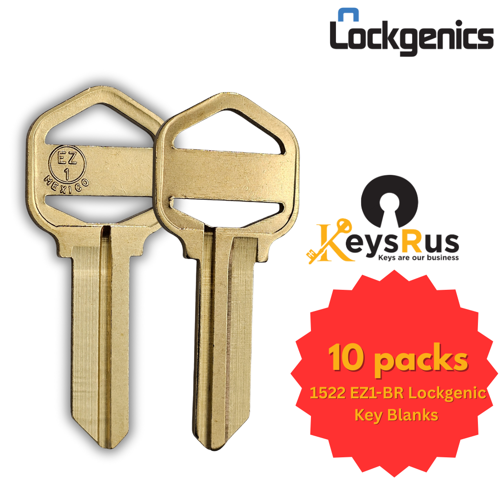 1522 EZ1-BR Lockgenic Key Blanks – 10-Pack Premium Brass Replacement Keys for Secure Lock Systems | Ideal for Commercial & Residential Use