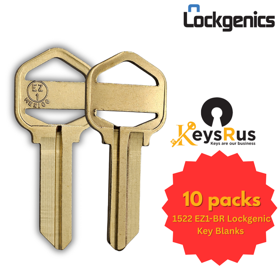 1522 EZ1-BR Lockgenic Key Blanks, 10-Pack Premium Brass Replacement Keys for Secure Lock Systems, Ideal for Commercial & Residential Use