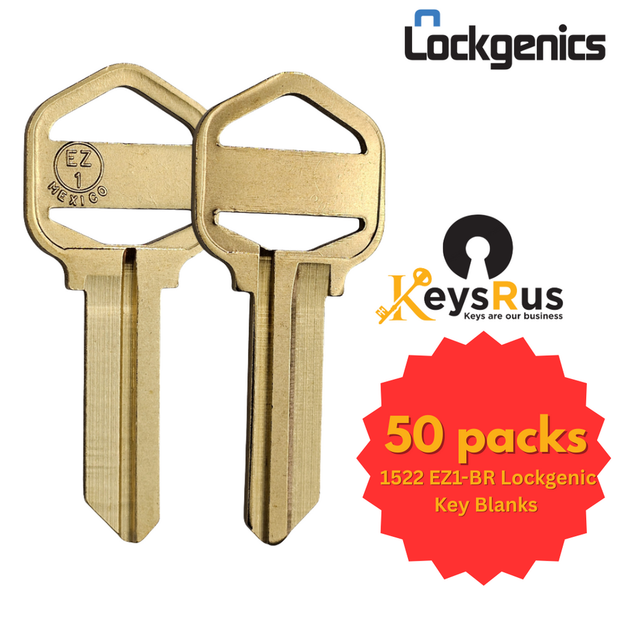 1522 EZ1-BR Lockgenic Key Blanks, 50-Pack Premium Brass Replacement Keys for Secure Lock Systems, Ideal for Commercial & Residential Use