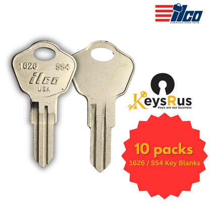 1626 / SS4 Key Blanks for Safe & Deposit Box Keys - 10/Pack ILCO - High-Quality Blanks