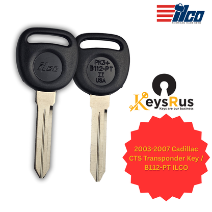 Cadillac CTS 2003–2007 Transponder Key – B112-PT – MEGAMOS ID 48 GM Chip – ILCO – Replaces 12450813 / 692139
