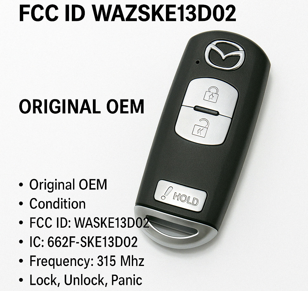 2012–2020 Mazda 3-Button Smart Key Remote – FCC ID: WAZSKE13D02 / OEM Part Number KDY3-67-5DY – 315 MHz