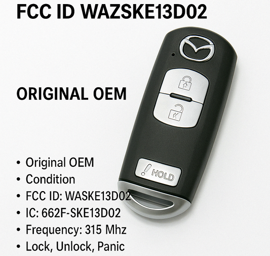 2012–2020 Mazda 3-Button Smart Key Remote – FCC ID: WAZSKE13D02 / OEM Part Number KDY3-67-5DY – 315 MHz