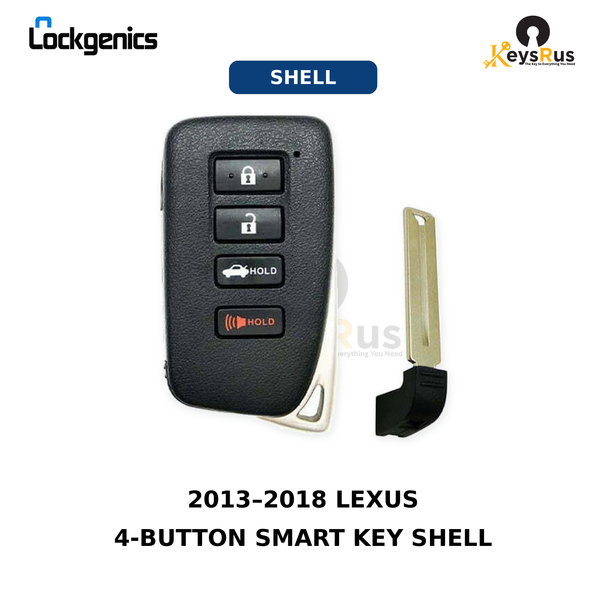 2013, 2018 Lexus 4-Button Smart Key Shell with Emergency Key, For FCC ID: HYQ14FBA / HYQ14FBB, Compatible with Lonsdor LT20-04