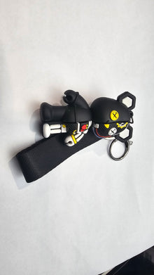 Black Cyber Bear Keychain with Strap | 3D Rubber Key Ring Accessory | Streetwear-Inspired Character Design