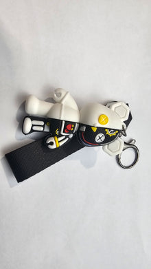 Black Cyber Bear Keychain with Strap | 3D Rubber Key Ring Accessory | Streetwear-Inspired Character Design