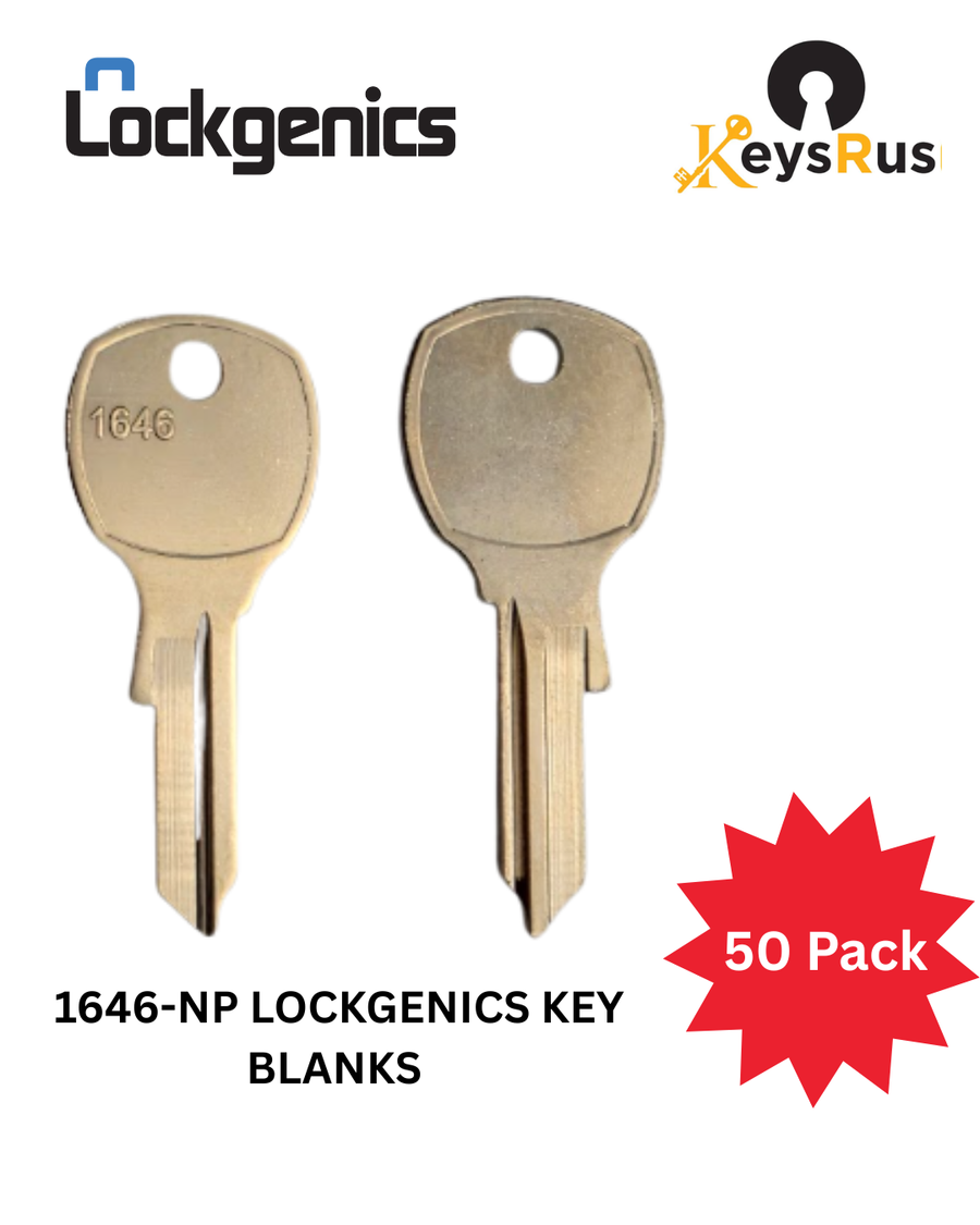 1646-NP LockGenics Key Blanks, 50 Pack, Mailbox Key Blanks, Nickel-Plated Brass