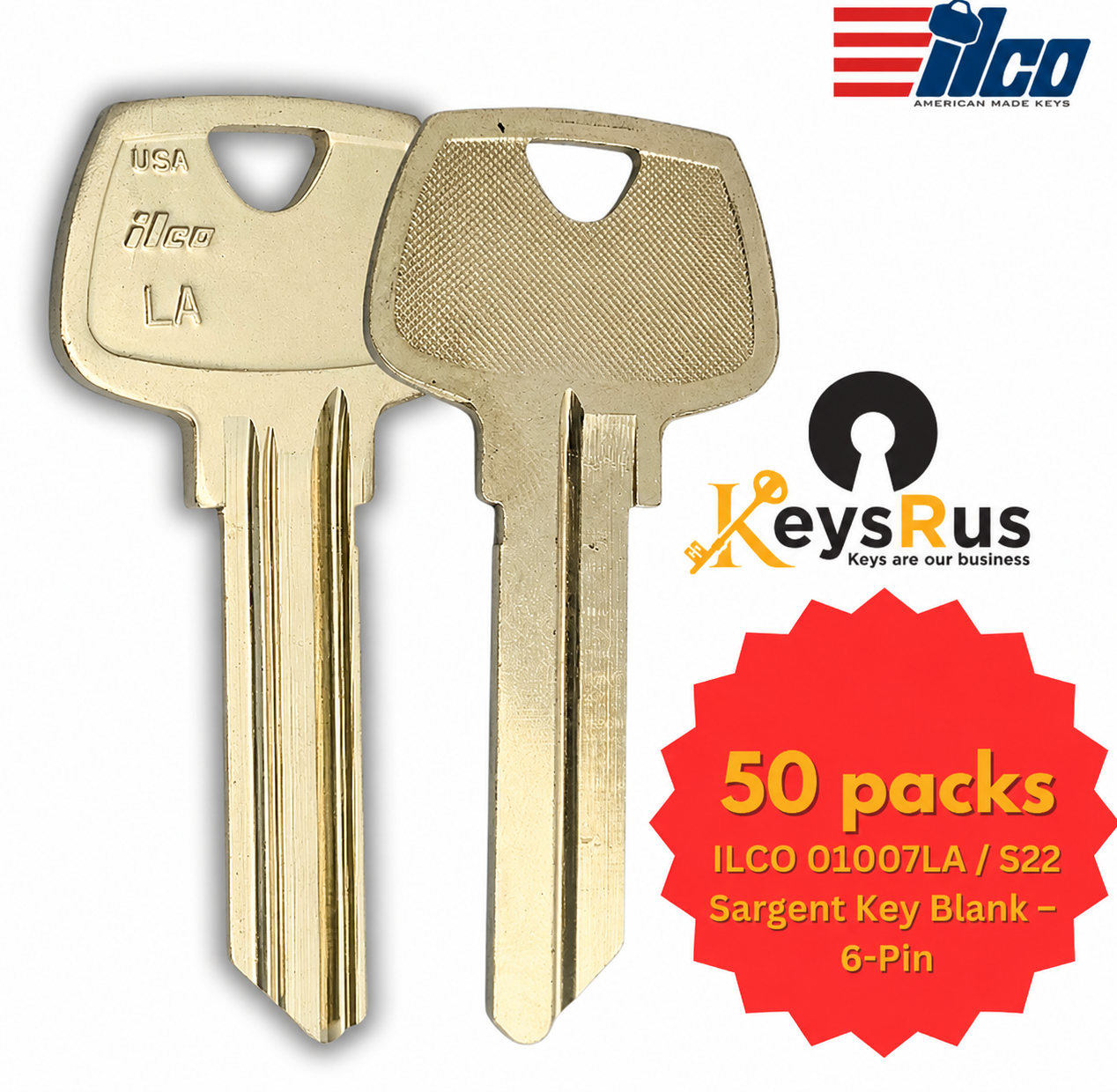 ILCO O1007LA / S22 Sargent Key Blank – 6-Pin – 10/Pack | LA Section | Nickel Silver