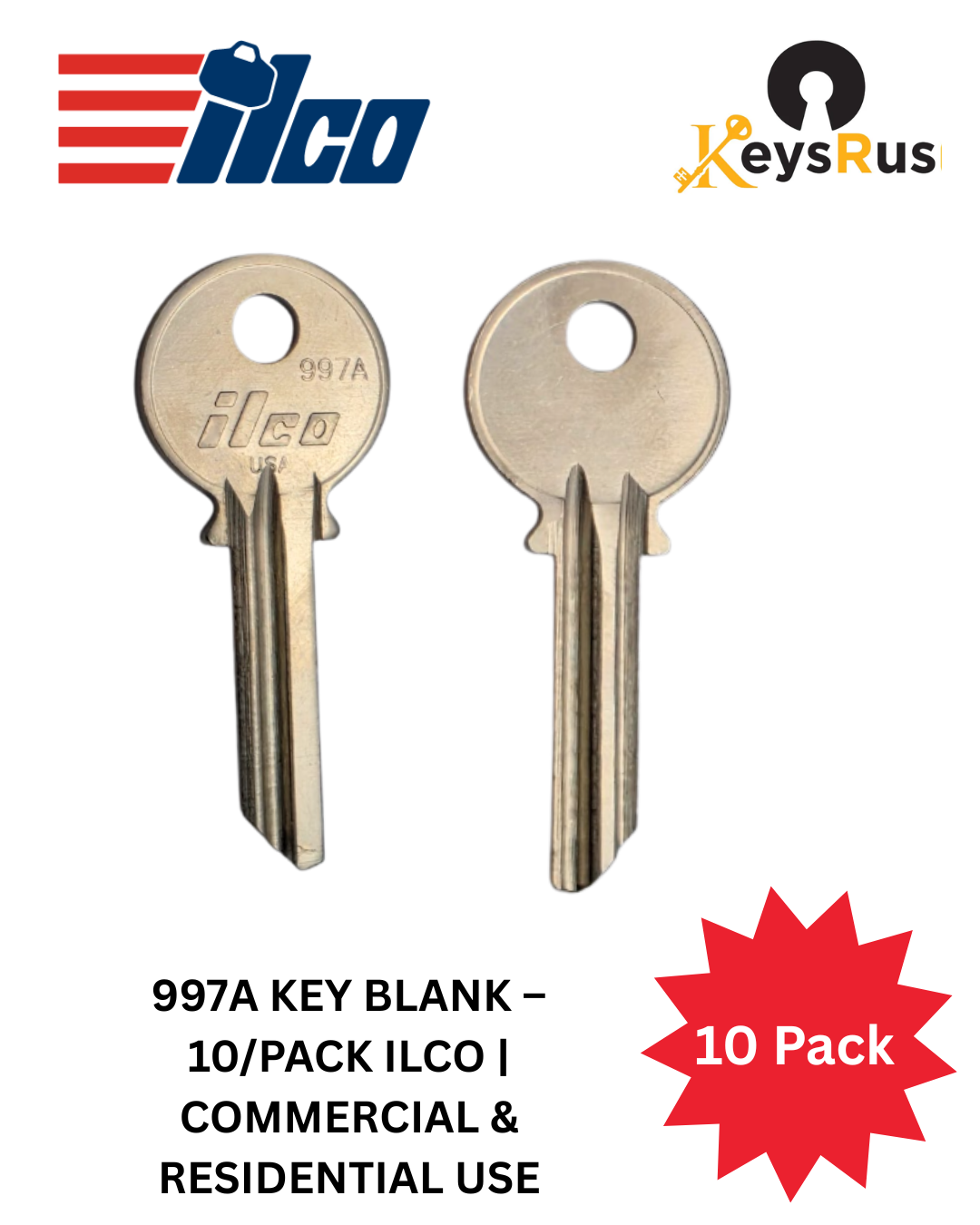 997A Key Blank – 10/Pack ILCO | Commercial & Residential Use