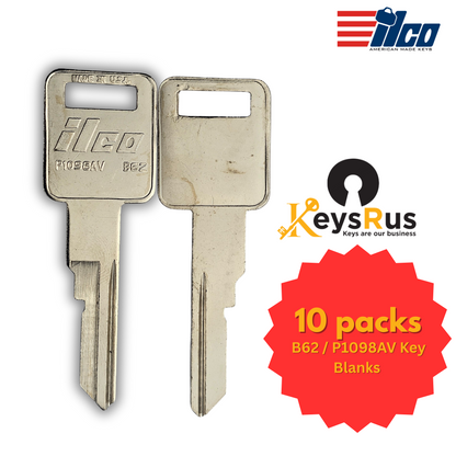 B62 / P1098AV Key Blanks – 10 Pack | For Cadillac Allante 1987–1988 | ILCO Style | Nickel-Plated Brass