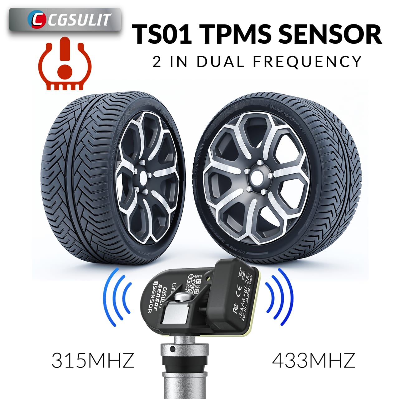 Super Bundle! CGSULIT – Buy 96pcs TS01 TPMS Sensors (48 Silver Metal + 48 Rubber or Black Metal) & Get FREE TPMS90 Tool with OBD Function