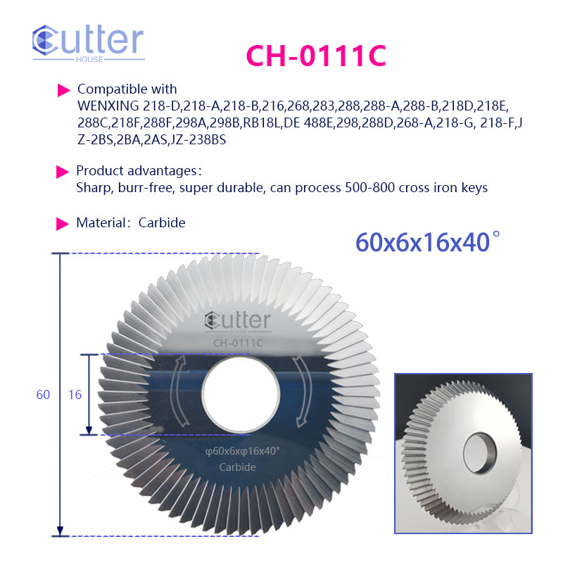CutterHouse CH-0111C Carbide Cutter for W288E, W218E, and JET-8000 Key Machines – 60x6x16mm 60T