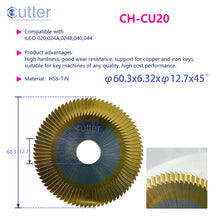 Cutter House CU20 HSS-TiN Coated Milling-Type Cutting Wheel Fits Curtis & ILCO Key Cutting Machines