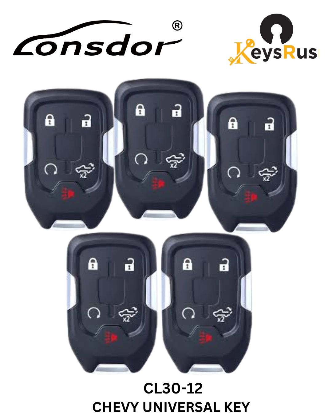 Lonsdor – CL30-12 Chevrolet Style – 5-Button Universal Smart Key – ID46+ID49+1D4A – Adjustable Frequency