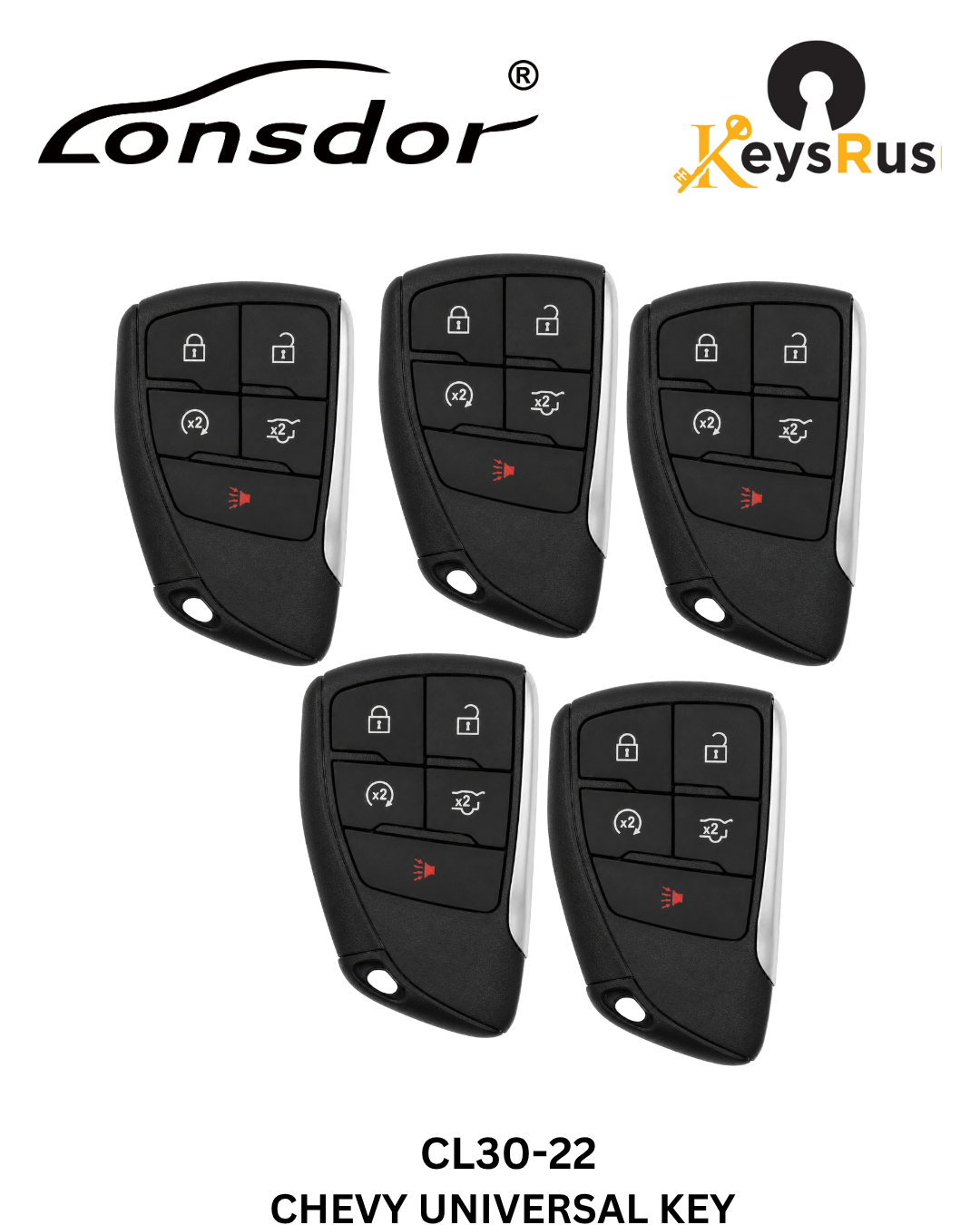 Lonsdor – CL30-22 Chevrolet Style – 4-Button Universal Smart Key – ID46+ID49+1D4A – Adjustable Frequency