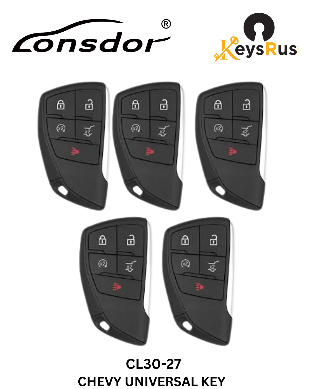 Lonsdor – CL30-27 Chevrolet Style – 4-Button Universal Smart Key – ID46+ID49+1D4A – Adjustable Frequency