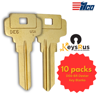 DE6-BR Dexter Key Blanks – 10 Pack | 6-Pin Nickel-Plated Brass Key Blanks for Dexter Locks