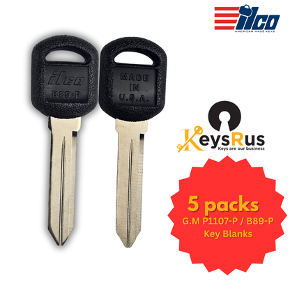 G.M P1107-P / B89-P Key Blanks – Black Head – For GM Vehicles (1994–2006) – 5 Pack
