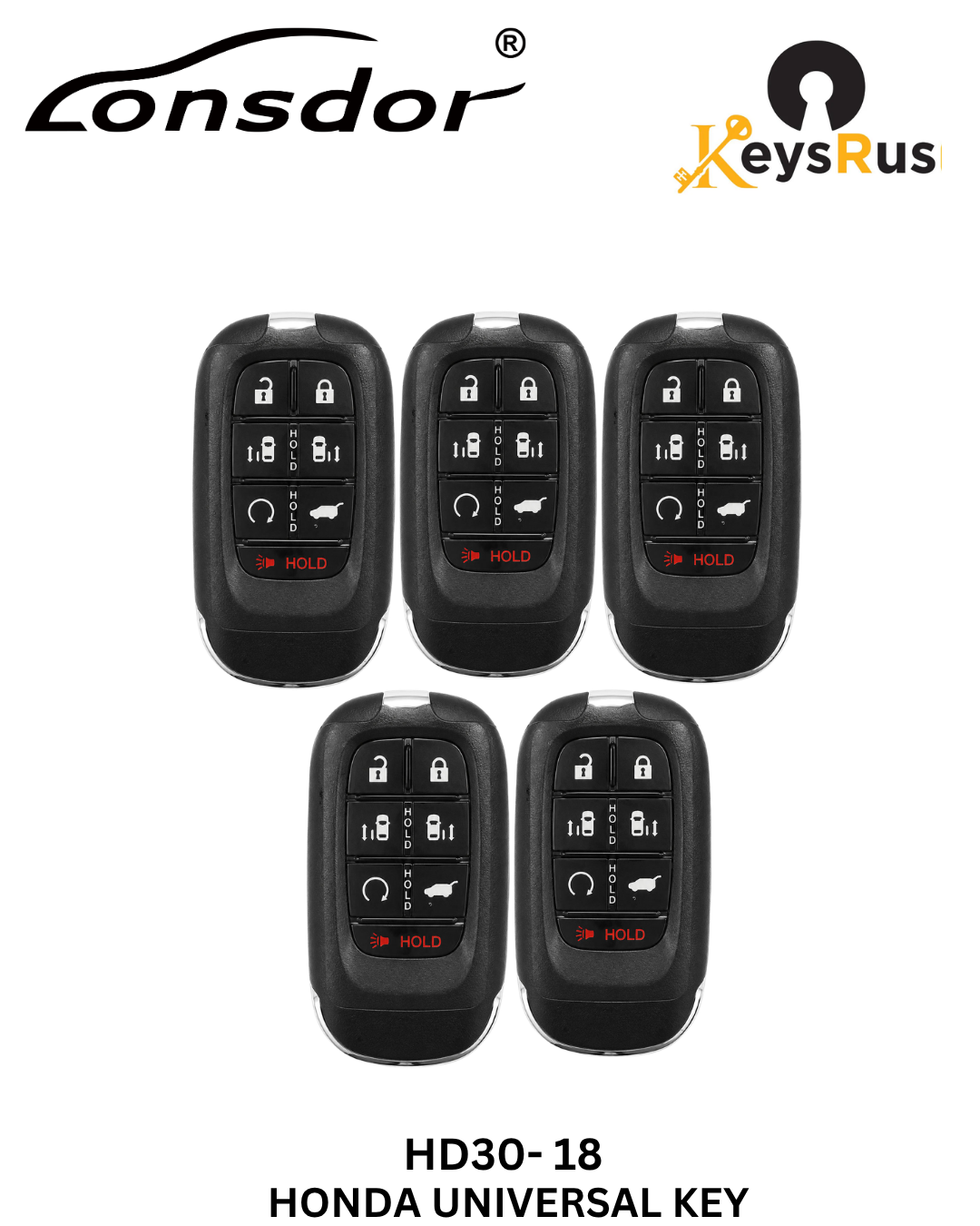 Lonsdor – HD30-18 Honda Style – 4-Button Universal Smart Key – ID46+ID47+ID4A – Adjustable Frequency