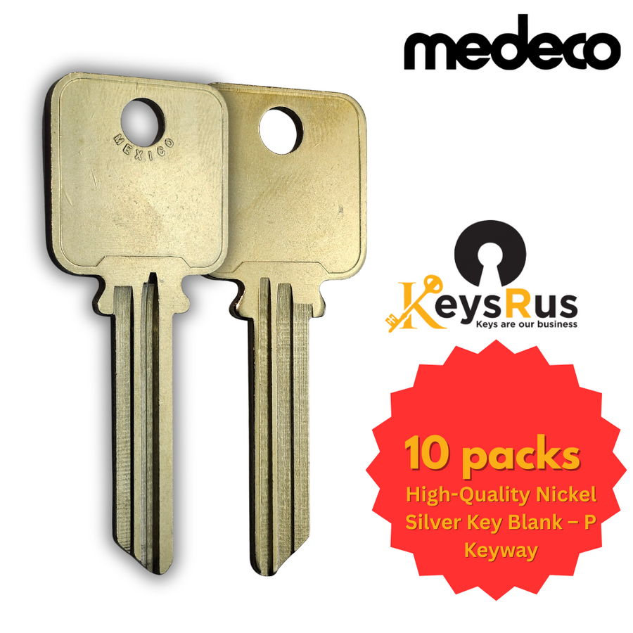 High-Quality Nickel Silver Key Blank, P Keyway, 6-Pin, Compatible with Medeco Patriot, JMA MDC-8DS Equivalent 10 Pack