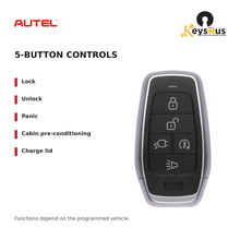Autel AT005DL Standard 5-Button Universal Smart Key — 5-button controls: Lock, Unlock, Panic, Cabin pre-conditioning, Charge lid