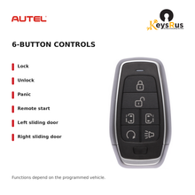 Autel IKEYAT6PRS Standard 6-Button Universal Smart Key — 6-button controls: Lock, Unlock, Panic, Remote start, Left sliding door, Right sliding door