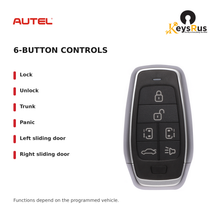 Autel IKEYAT6TPS Standard 6-Button Universal Smart Key — 6-button controls: Lock, Unlock, Trunk, Panic, Left sliding door, Right sliding door