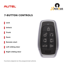 Autel AT007AL Standard 7-Button Universal Smart Key — 7-button controls: Lock, Unlock, Trunk, Panic, Remote start, Left sliding door, Right sliding door