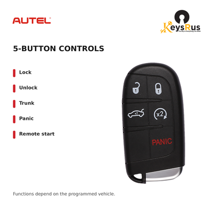 Autel CL005AL Chrysler / Dodge 5-Button Universal Smart Key — 5-button controls: Lock, Unlock, Trunk, Panic, Remote start