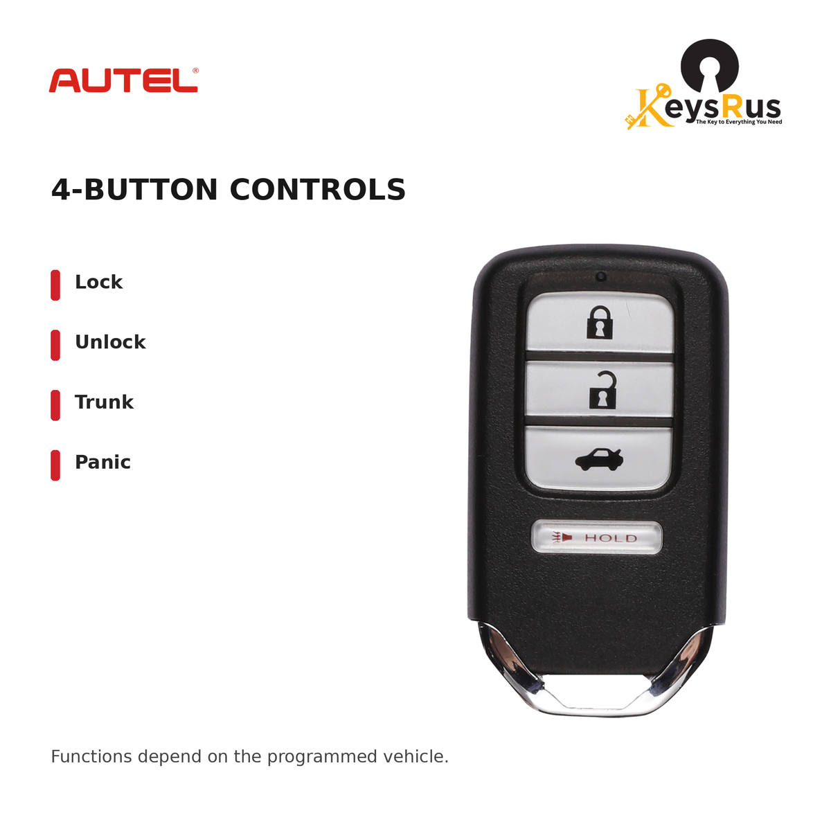 Autel HD004AL Honda Style 4-Button Universal Smart Key — 4-button controls: Lock, Unlock, Trunk, Panic
