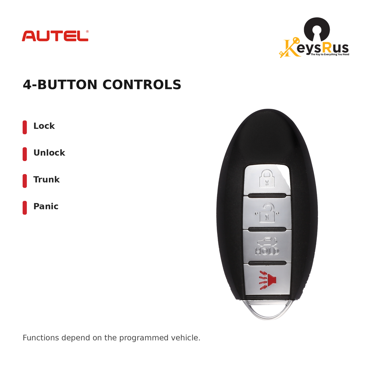 Autel NS004AL Nissan Style 4-Button Universal Smart Key — 4-button controls: Lock, Unlock, Trunk, Panic