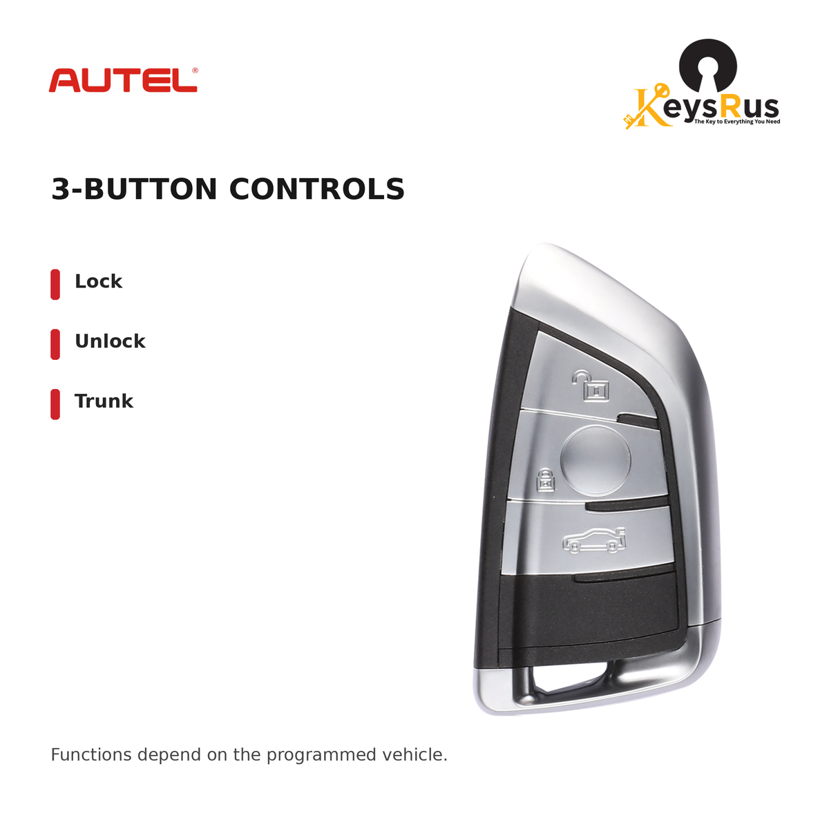 Autel IKEYRZ3T BMW Razor Style 3-Button Universal Smart Key — 3-button controls: Lock, Unlock, Trunk
