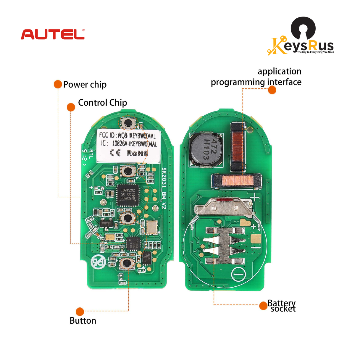 Autel IKEYRZ3T BMW Razor Style 3-Button Universal Smart Key — key construction and components