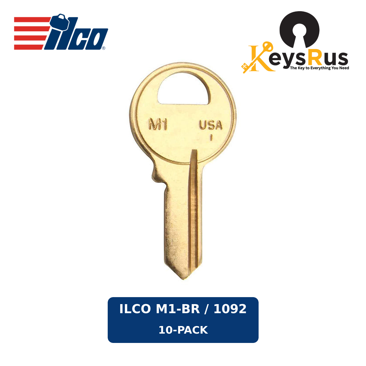 ILCO M1-BR / 1092 front key view — 10-pack — Keysrus