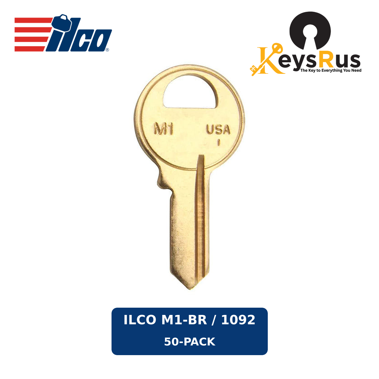 ILCO M1-BR / 1092 front key view — 50-pack — Keysrus