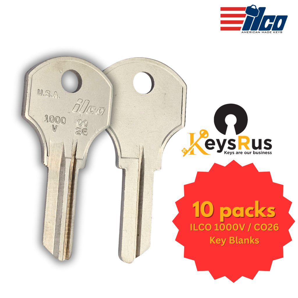 ILCO 1000V / CO26 Key Blanks – 10 Pack | Brass | Compatible with CCL, Craftsman, Kennedy, Snap-On, Sears, cash register & More